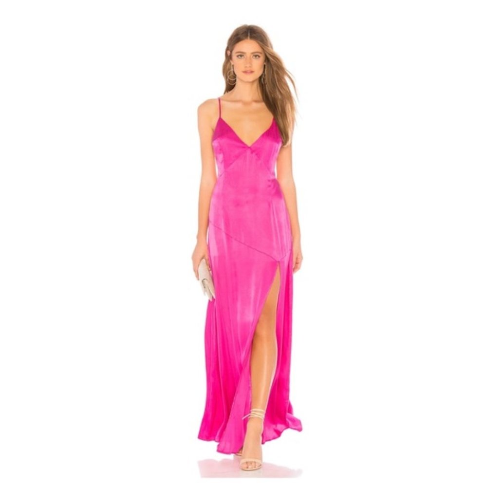 Lovers + Friends Satin Avery Maxi Dress - Hot Pink - Medium